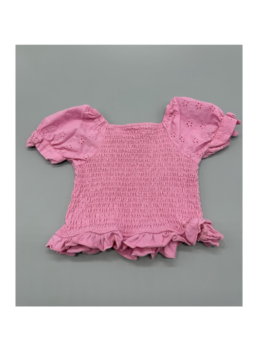 Rare Editions Other - Rare Editions Girls 2T Pink Floral Ruffle Bow Short Sleeve Blouse 100% Cotton